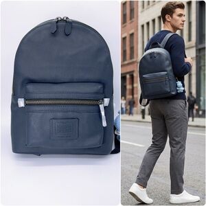 Coach 32235 Academy Backpack Style Midnight Navy Black Copper Pebbled Leather